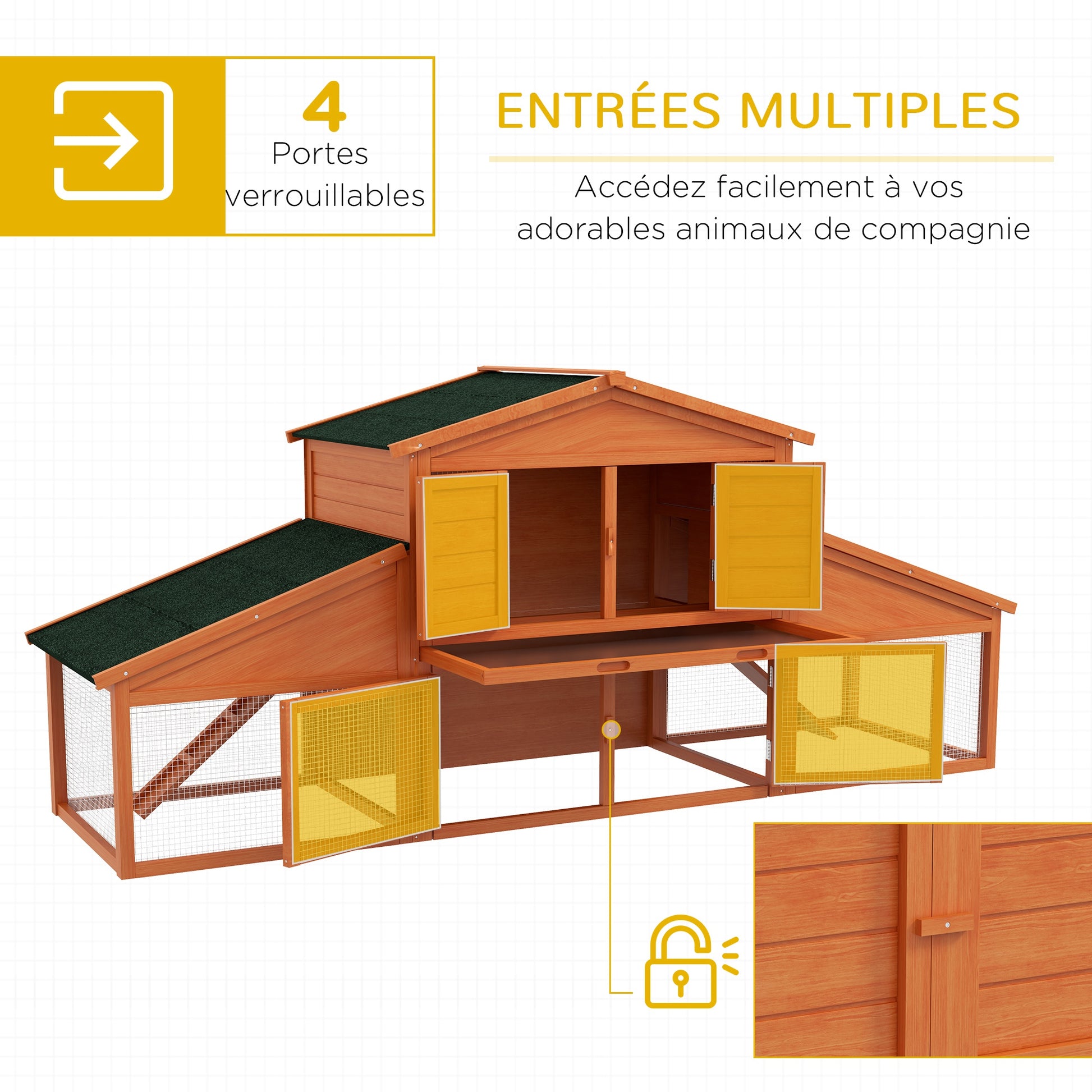 Rabbit Cage Hutch XXL 2 Levels 2 Run Drawers Dropping 2.25L x 0.70W x 1H m Solid Pinewood
