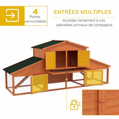 Rabbit Cage Hutch XXL 2 Levels 2 Run Drawers Dropping 2.25L x 0.70W x 1H m Solid Pinewood