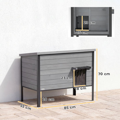 Weatherproof Wooden Cat House with Hinged Roof & Removable Floor, 33.5 x 21.7 x 27.6 in – Indoor/Outdoor Cat Den for 1–2 Cats (up to 26.5 lb each), Light Gray