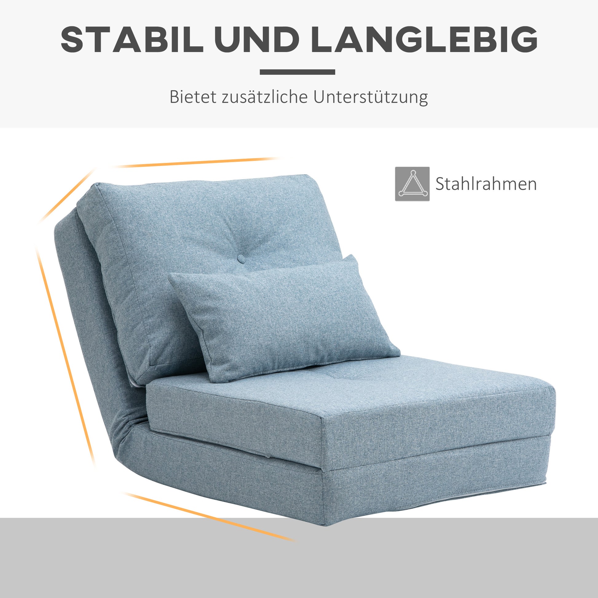Floor Chair 2-in-1 Folding Bed with Adjustable Backrest Floor Sofa with Decorative Cushions, Floor Seat Cushion for Living Room, Bedroom, Linen, Sky Blue