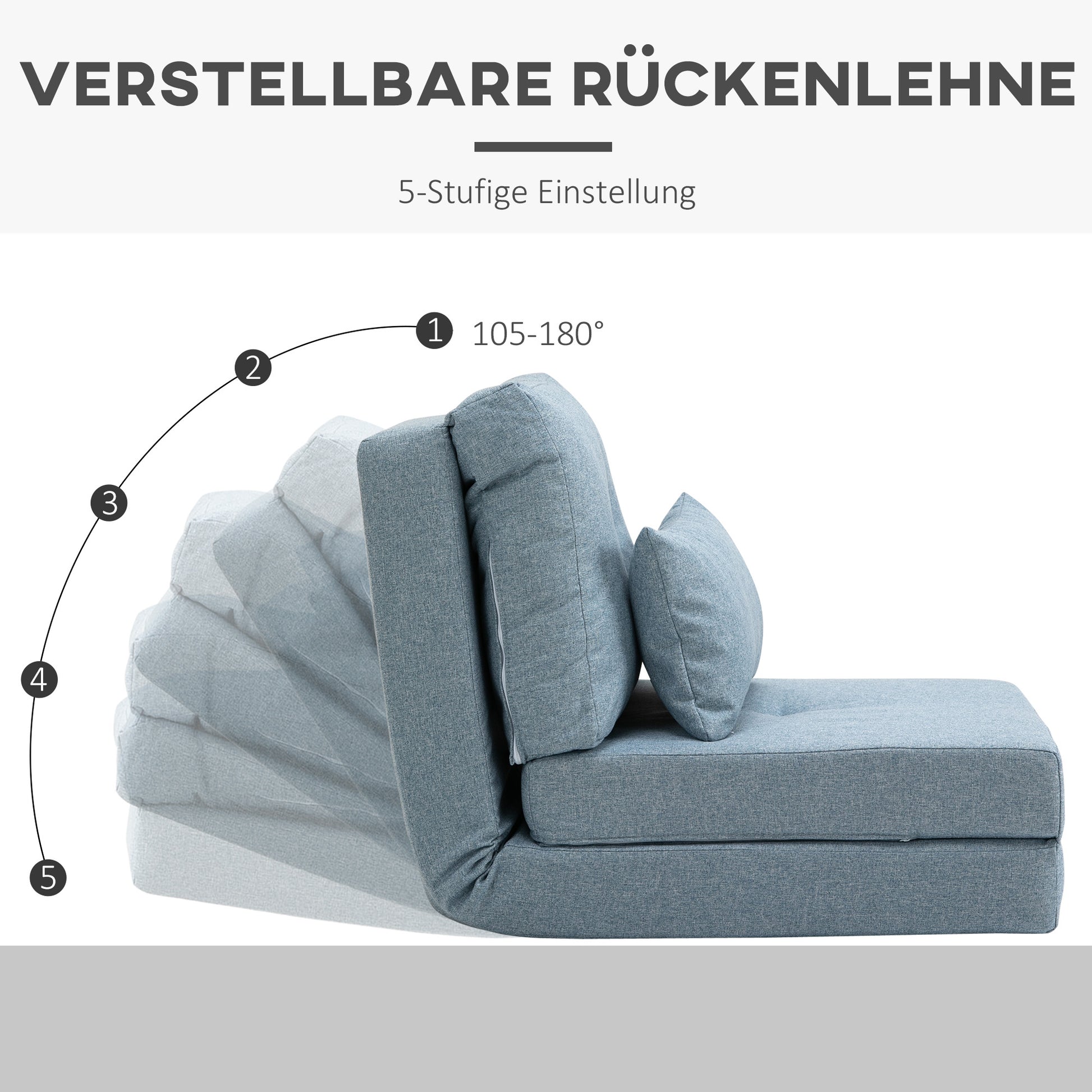 Floor Chair 2-in-1 Folding Bed with Adjustable Backrest Floor Sofa with Decorative Cushions, Floor Seat Cushion for Living Room, Bedroom, Linen, Sky Blue
