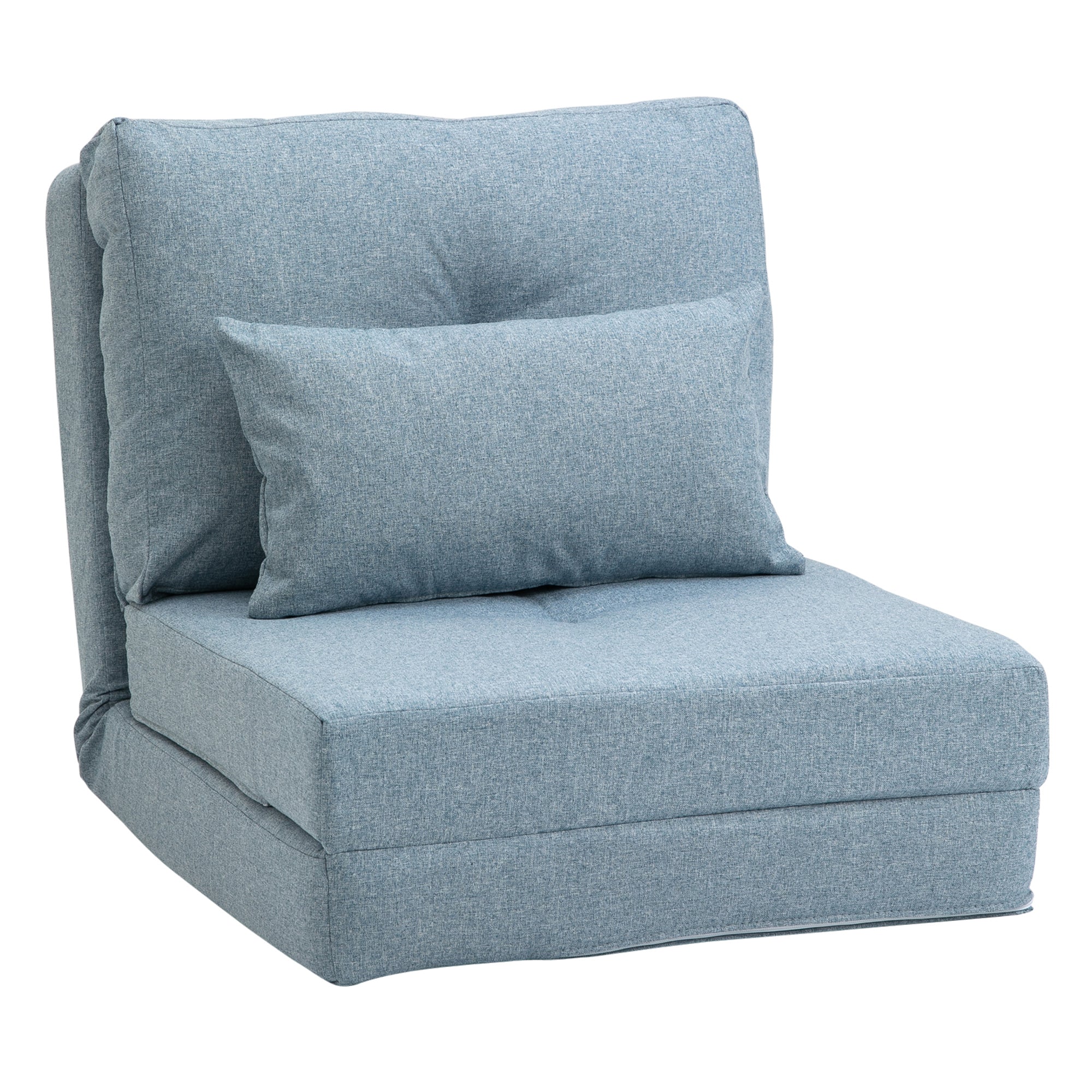 Floor Chair 2-in-1 Folding Bed with Adjustable Backrest Floor Sofa with Decorative Cushions, Floor Seat Cushion for Living Room, Bedroom, Linen, Sky Blue