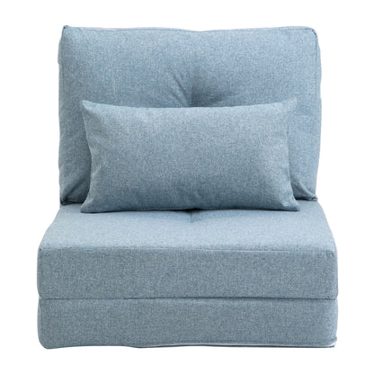 Floor Chair 2-in-1 Folding Bed with Adjustable Backrest Floor Sofa with Decorative Cushions, Floor Seat Cushion for Living Room, Bedroom, Linen, Sky Blue