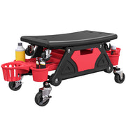 Workshop Stool with Removable Wheels, Storage Space, Drawer, 33cm High Workshop Stool Supports up to 135 kg Load Work Stool Rolling Seat Workshop Seat for Workshop Red