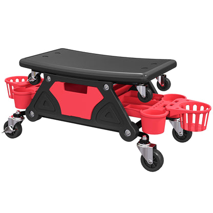Workshop Stool with Removable Wheels, Storage Space, Drawer, 33cm High Workshop Stool Supports up to 135 kg Load Work Stool Rolling Seat Workshop Seat for Workshop Red
