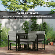 8-Seater Outdoor Rattan Garden Furniture Set, Outdoor Table and Chairs with 4 Armchairs, 4 Stools, Cushions and Tempered Glass Top, for Terrace Patio Balcony, Gray