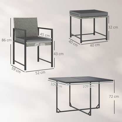 8-Seater Outdoor Rattan Garden Furniture Set, Outdoor Table and Chairs with 4 Armchairs, 4 Stools, Cushions and Tempered Glass Top, for Terrace Patio Balcony, Gray