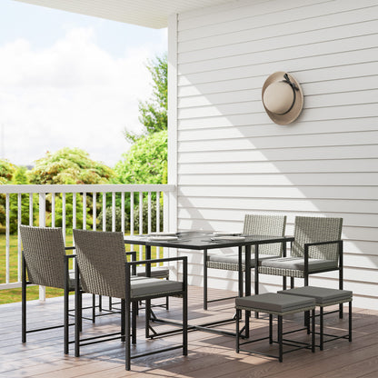 8-Seater Outdoor Rattan Garden Furniture Set, Outdoor Table and Chairs with 4 Armchairs, 4 Stools, Cushions and Tempered Glass Top, for Terrace Patio Balcony, Gray