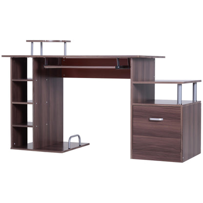 Computer Desk 120 cm Writing Desk with Multiple Shelves Drawer Keyboard Tray Monitor Printer CPU Stands 152x60x88 cm Brown