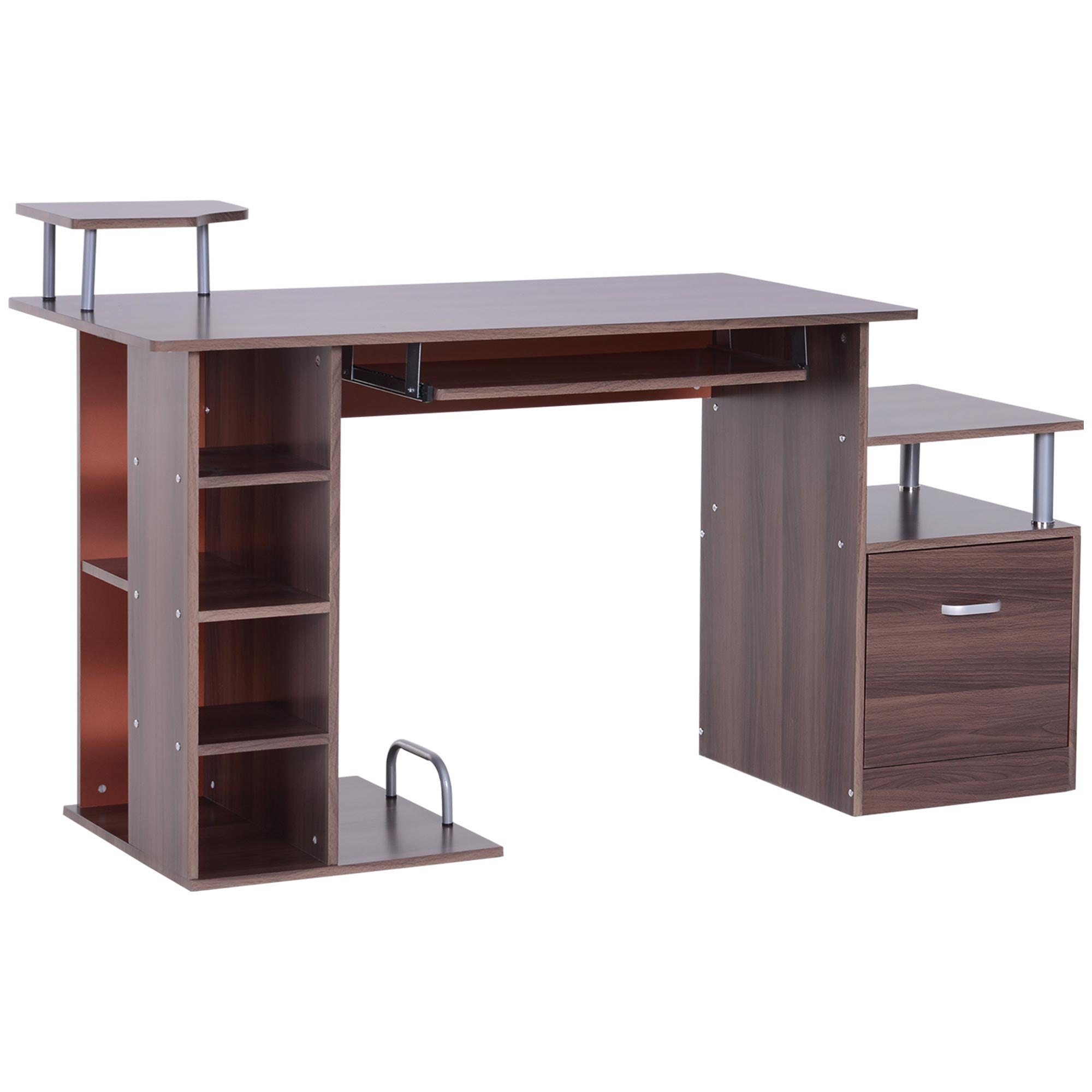 Computer Desk 120 cm Writing Desk with Multiple Shelves Drawer Keyboard Tray Monitor Printer CPU Stands 152x60x88 cm Brown