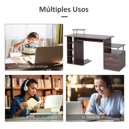Computer Desk 120 cm Writing Desk with Multiple Shelves Drawer Keyboard Tray Monitor Printer CPU Stands 152x60x88 cm Brown