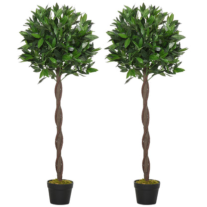 Set of 2 Artificial Laurel Trees, 120 cm Artificial Plants in Cement Pots, Indoor Plant, Artificial Plants for Indoor, Outdoor, Decorative Plants, Green
