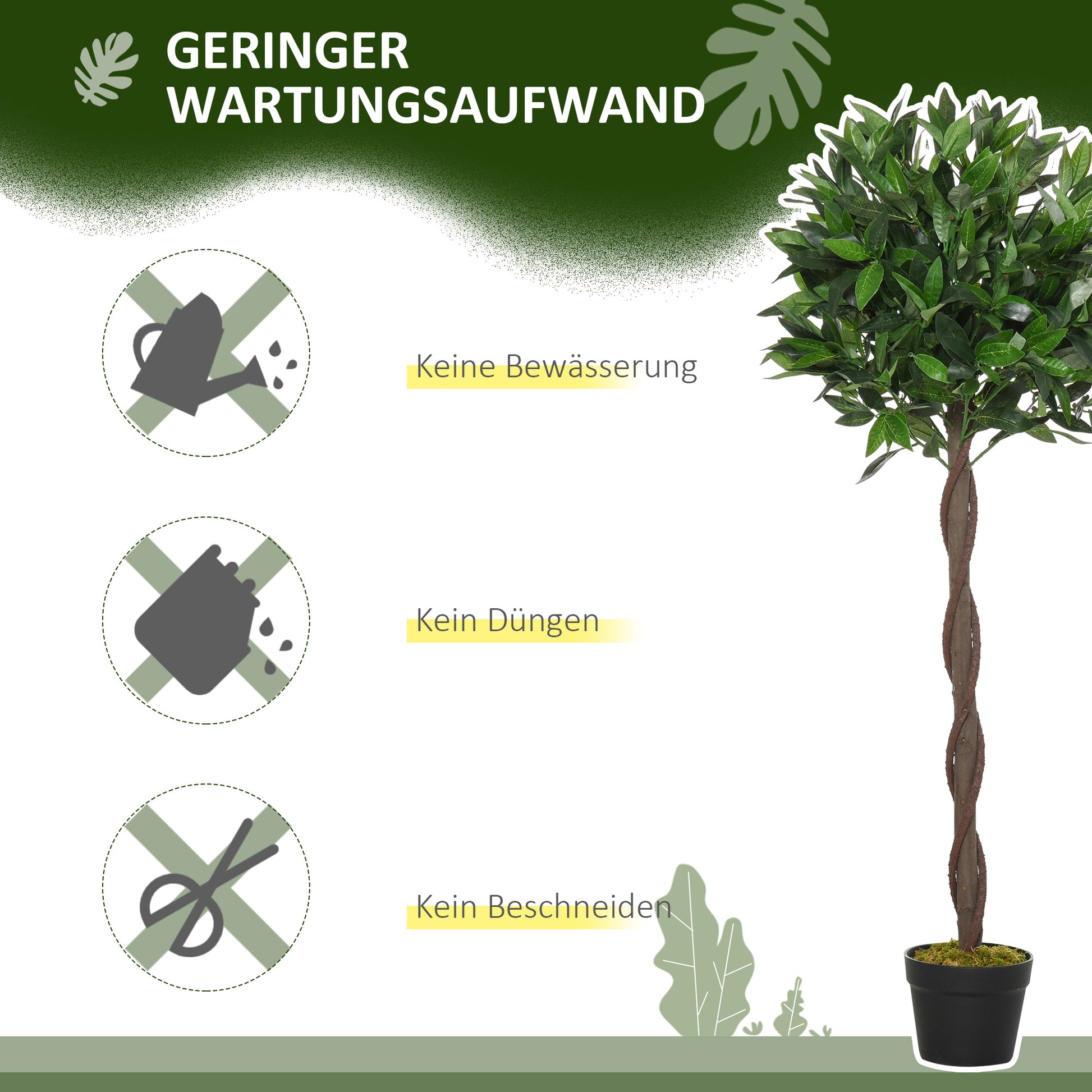Set of 2 Artificial Laurel Trees, 120 cm Artificial Plants in Cement Pots, Indoor Plant, Artificial Plants for Indoor, Outdoor, Decorative Plants, Green