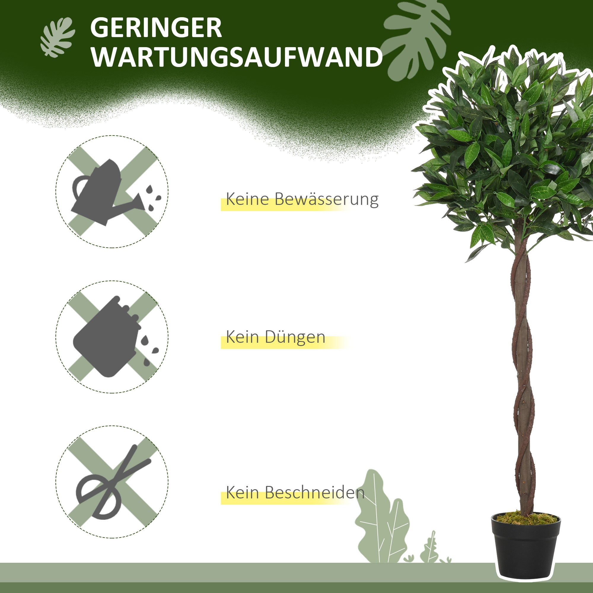 Set of 2 Artificial Laurel Trees, 120 cm Artificial Plants in Cement Pots, Indoor Plant, Artificial Plants for Indoor, Outdoor, Decorative Plants, Green