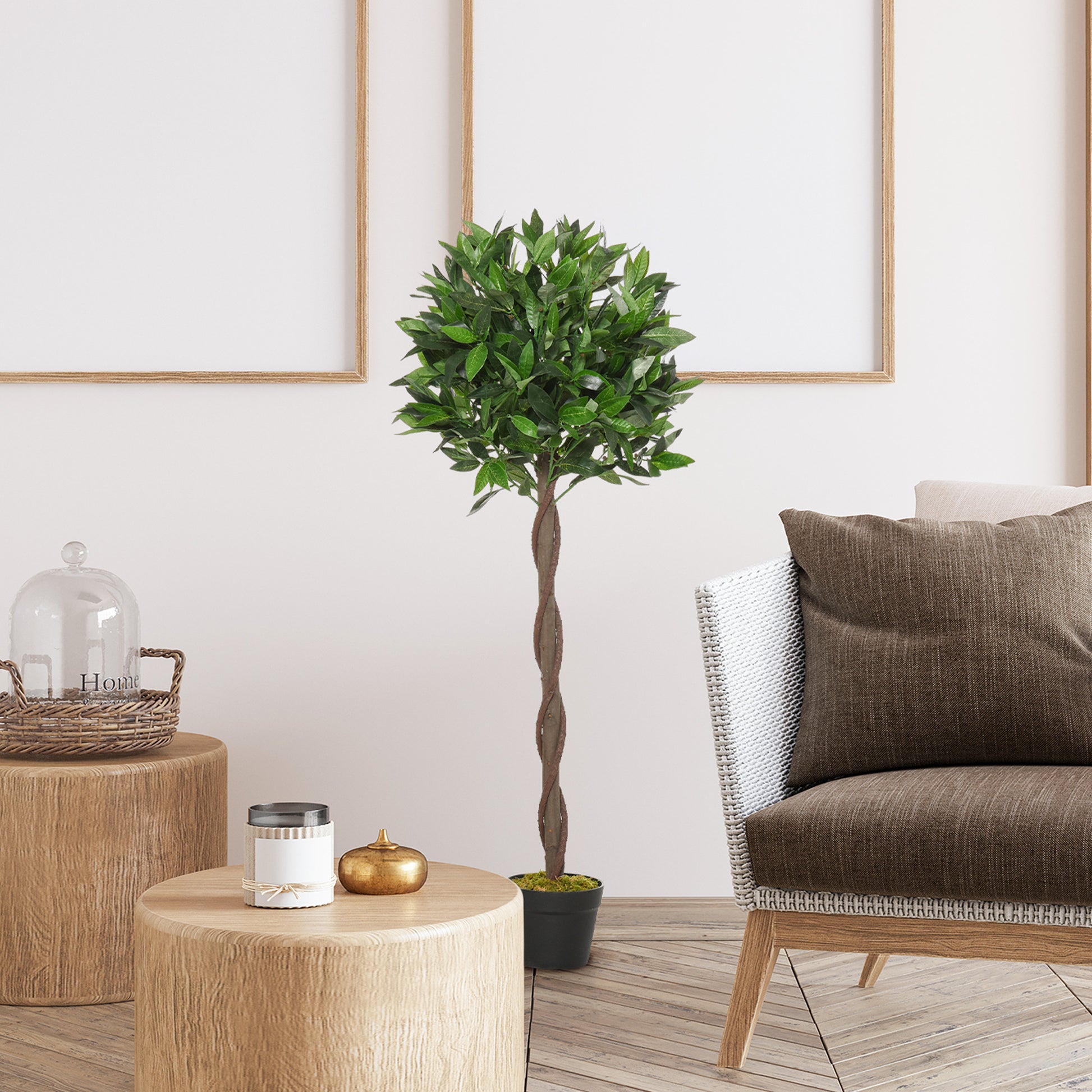 Set of 2 Artificial Laurel Trees, 120 cm Artificial Plants in Cement Pots, Indoor Plant, Artificial Plants for Indoor, Outdoor, Decorative Plants, Green