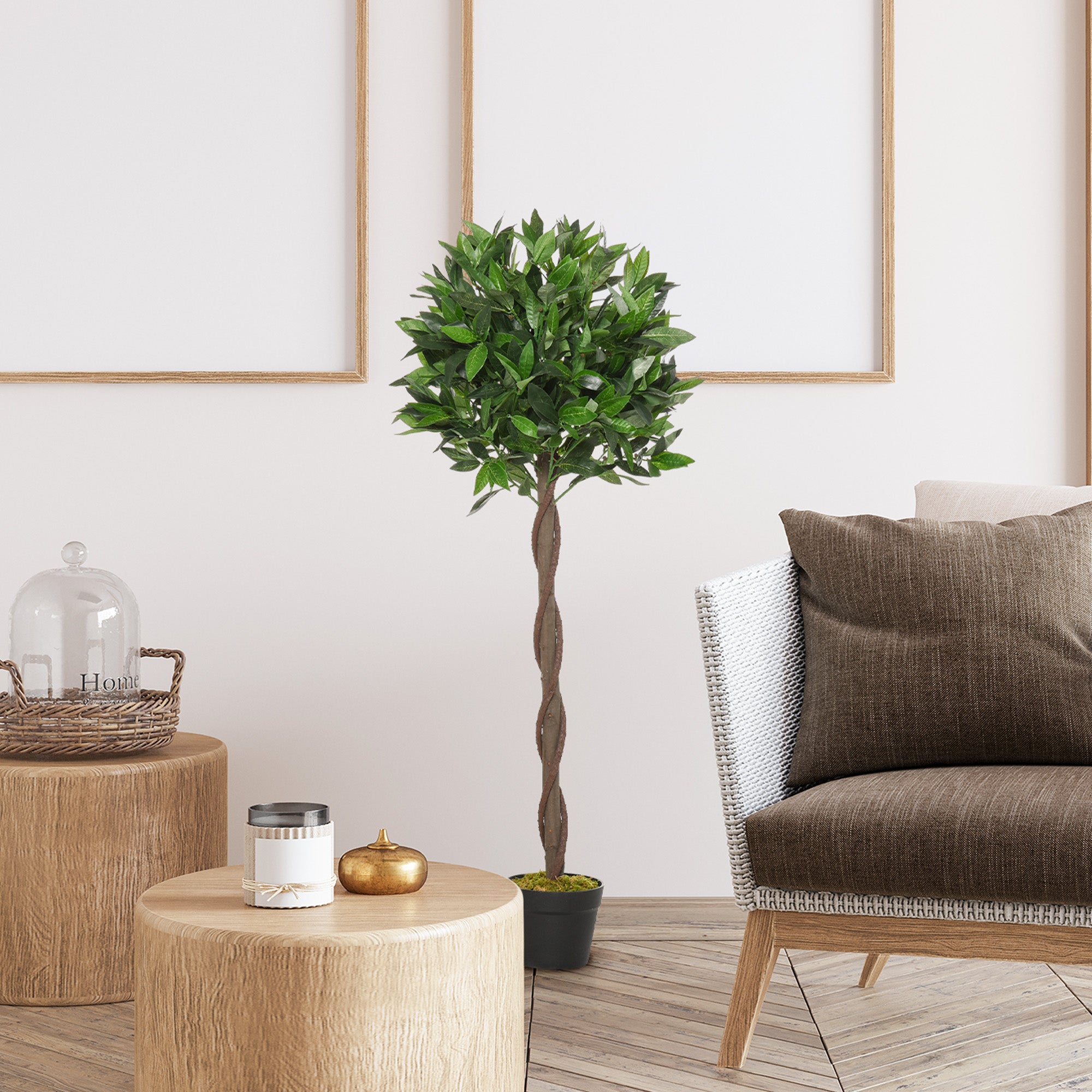 Set of 2 Artificial Laurel Trees, 120 cm Artificial Plants in Cement Pots, Indoor Plant, Artificial Plants for Indoor, Outdoor, Decorative Plants, Green