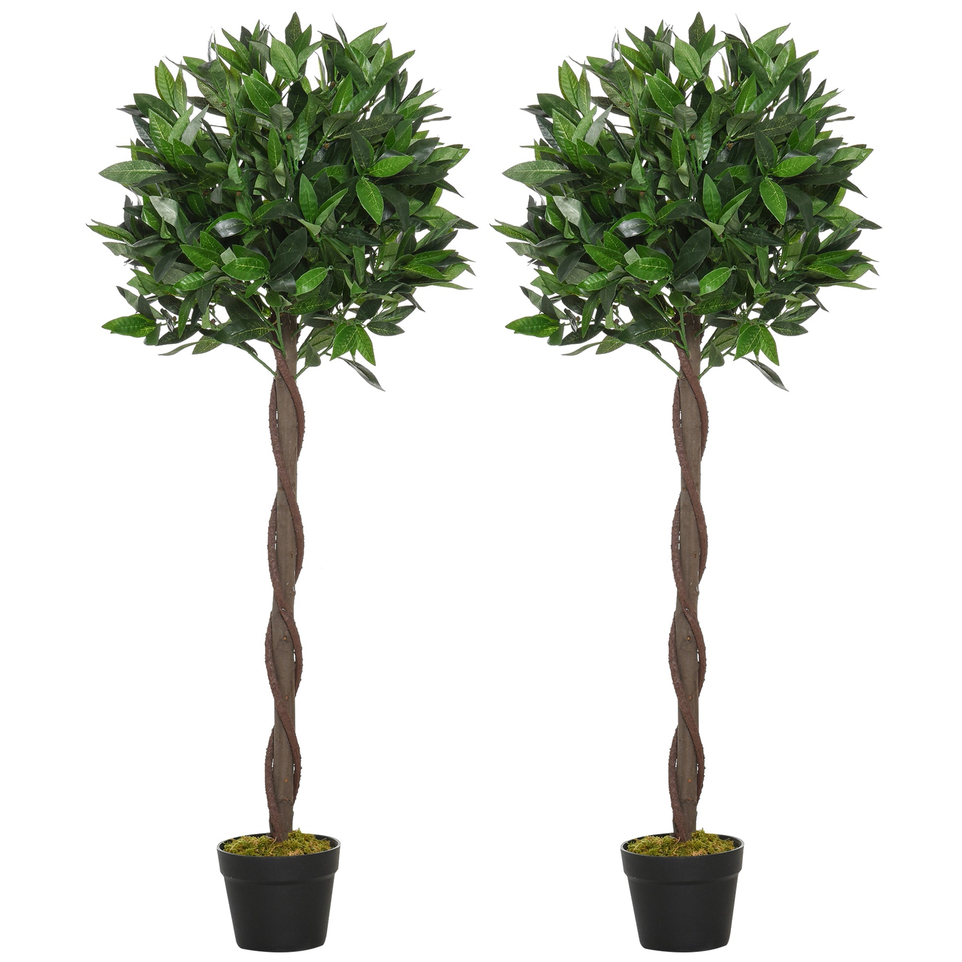 Set of 2 Artificial Laurel Trees, 120 cm Artificial Plants in Cement Pots, Indoor Plant, Artificial Plants for Indoor, Outdoor, Decorative Plants, Green