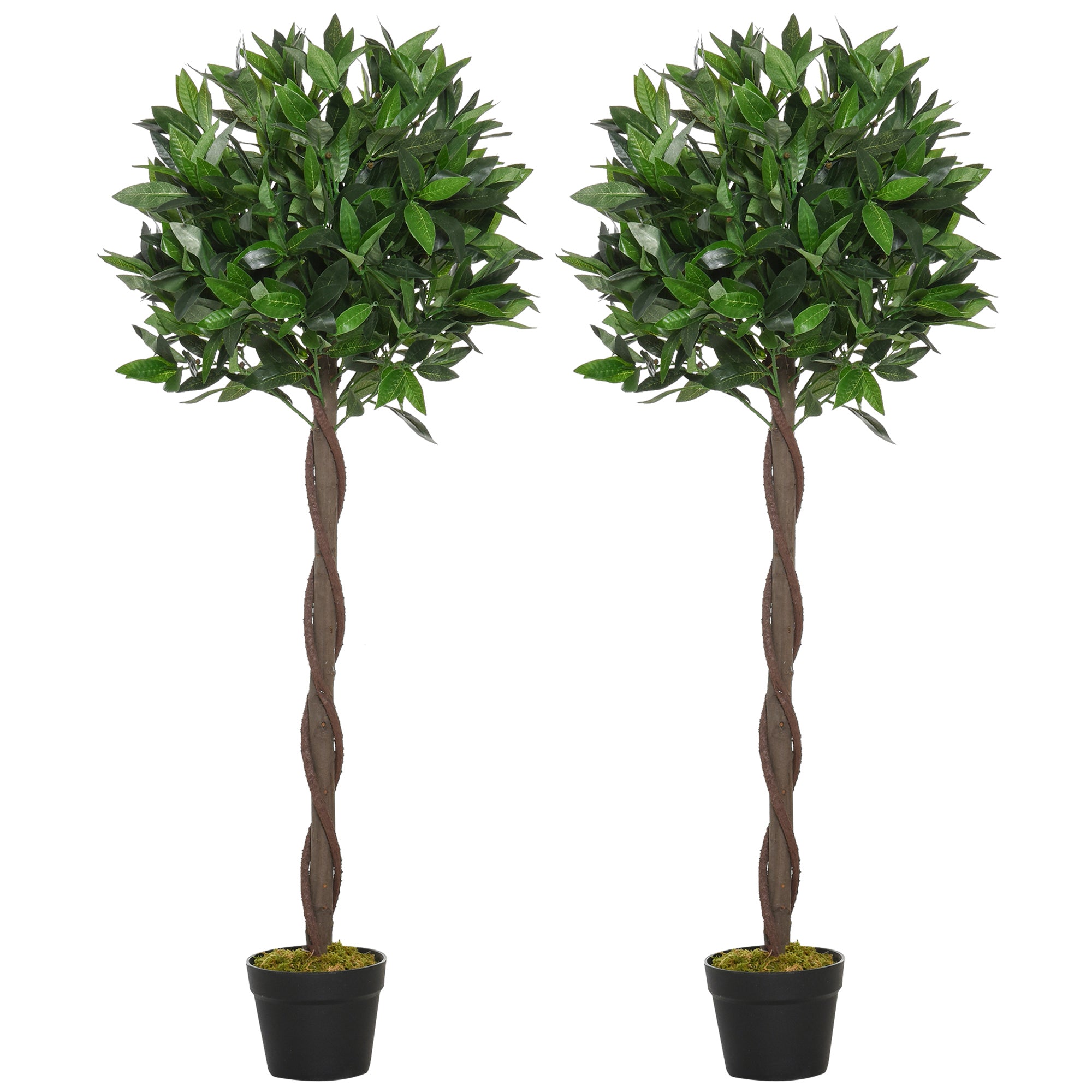 Set of 2 Artificial Laurel Trees, 120 cm Artificial Plants in Cement Pots, Indoor Plant, Artificial Plants for Indoor, Outdoor, Decorative Plants, Green