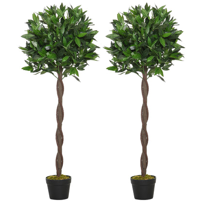 Set of 2 Artificial Laurel Trees, 120 cm Artificial Plants in Cement Pots, Indoor Plant, Artificial Plants for Indoor, Outdoor, Decorative Plants, Green