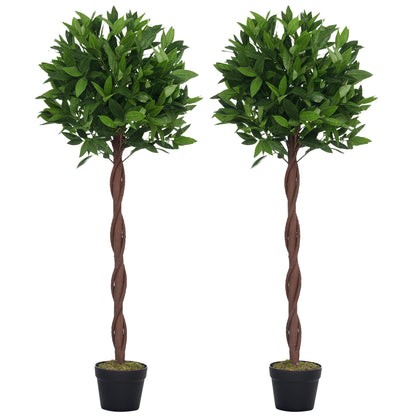 Set of 2 Artificial Laurel Trees, 120 cm Artificial Plants in Cement Pots, Indoor Plant, Artificial Plants for Indoor, Outdoor, Decorative Plants, Green