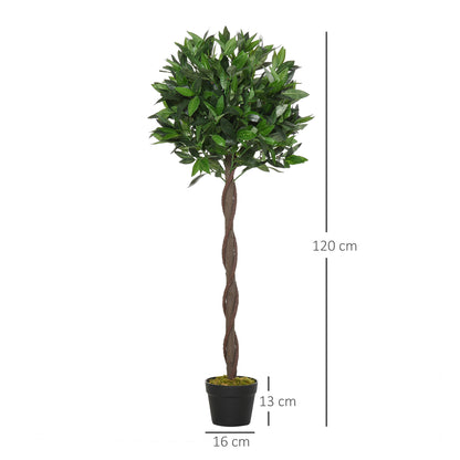 Set of 2 Artificial Laurel Trees, 120 cm Artificial Plants in Cement Pots, Indoor Plant, Artificial Plants for Indoor, Outdoor, Decorative Plants, Green