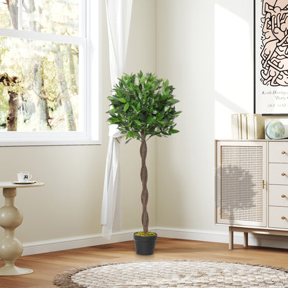 Set of 2 Artificial Laurel Trees, 120 cm Artificial Plants in Cement Pots, Indoor Plant, Artificial Plants for Indoor, Outdoor, Decorative Plants, Green