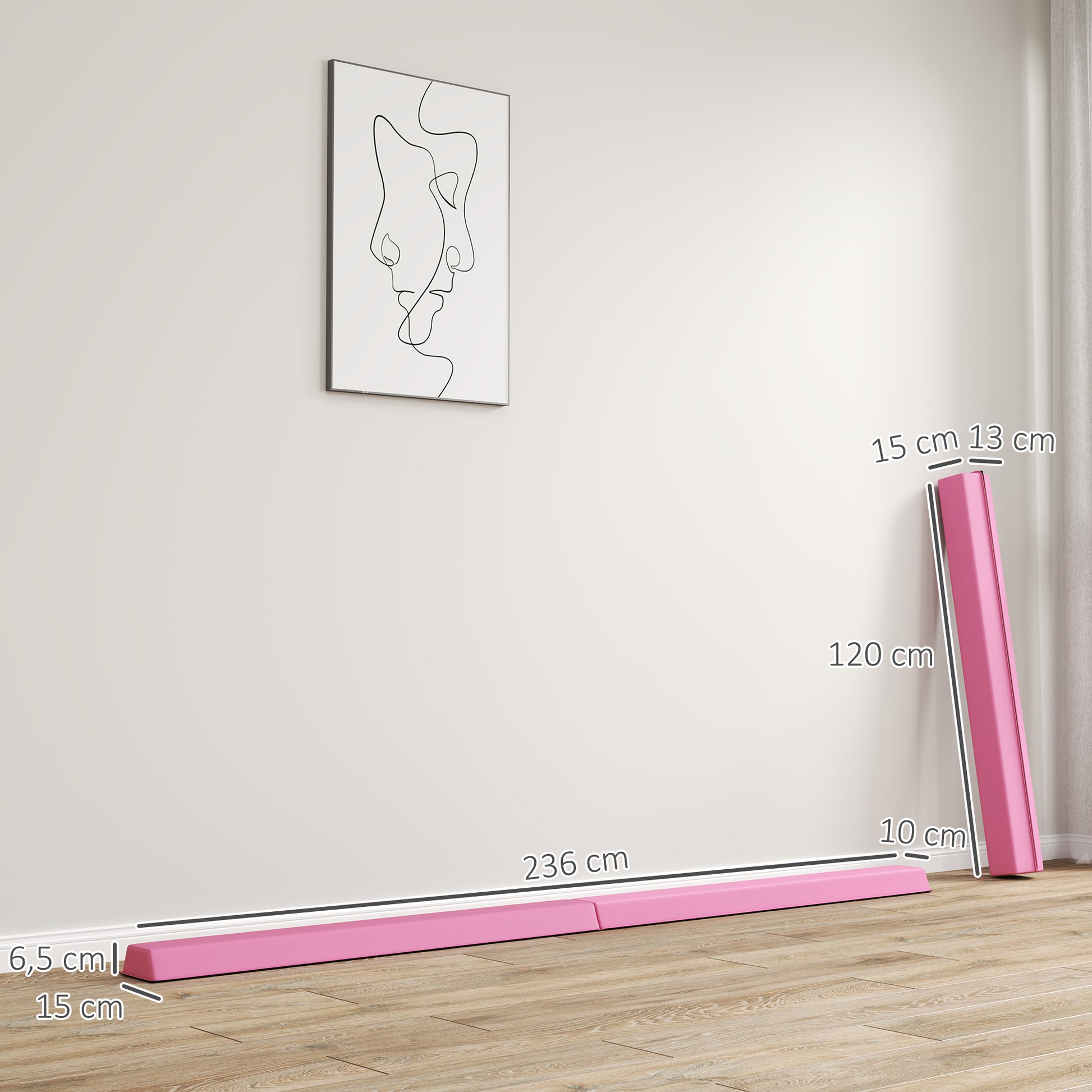 SPORTNOW 236 cm Folding Balance Beam, Portable Gymnastics Beam, Non-slip Balance Beam for Kids 3 Years and Up, Indoor & Outdoor, Light Red