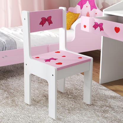 Kids Desk and Chair Set for +3 Years Old Children Children's Desk with Removable Drawer and Compartment for Bedroom Study Room Pink and White