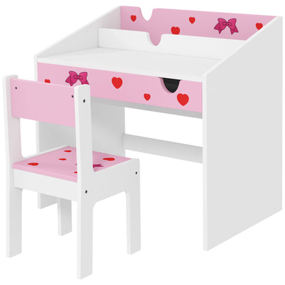Kids Desk and Chair Set for +3 Years Old Children Children's Desk with Removable Drawer and Compartment for Bedroom Study Room Pink and White