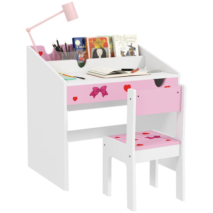 Kids Desk and Chair Set for +3 Years Old Children Children's Desk with Removable Drawer and Compartment for Bedroom Study Room Pink and White