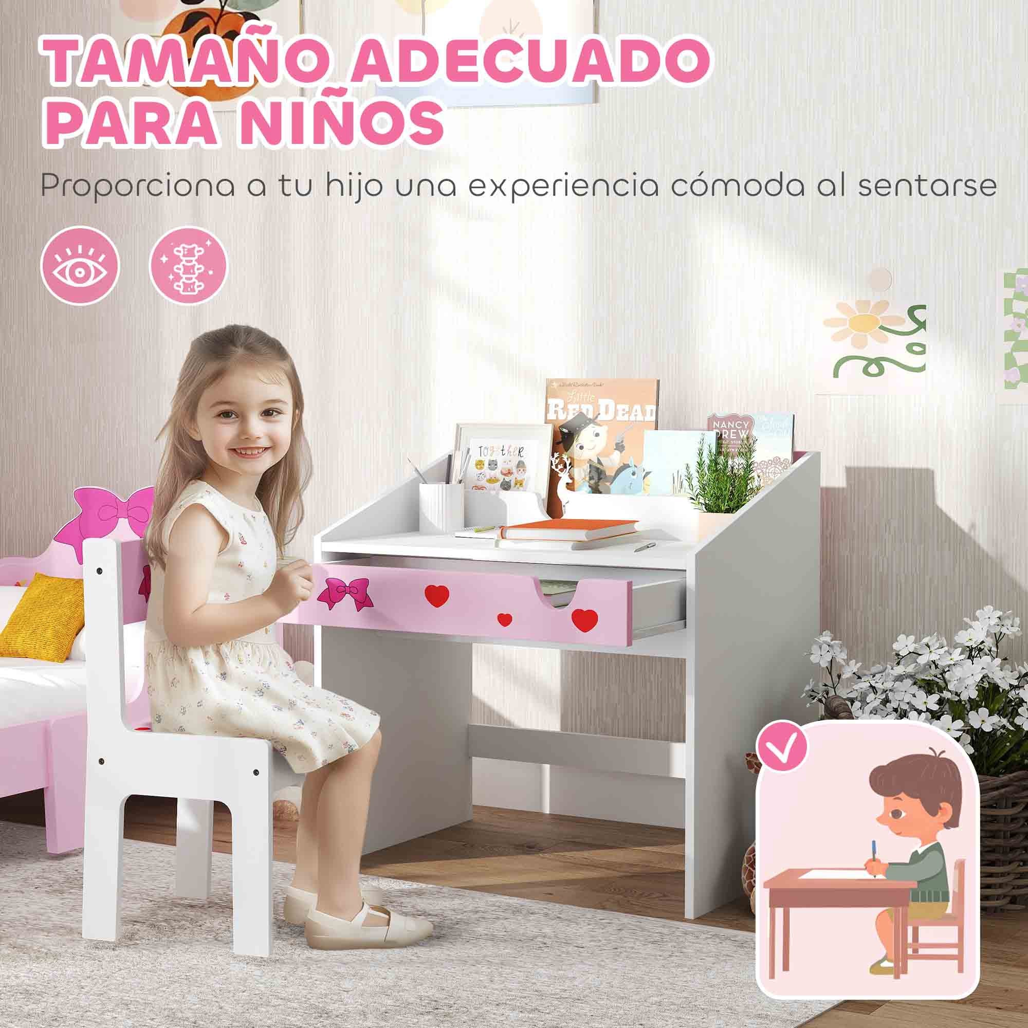 Kids Desk and Chair Set for +3 Years Old Children Children's Desk with Removable Drawer and Compartment for Bedroom Study Room Pink and White