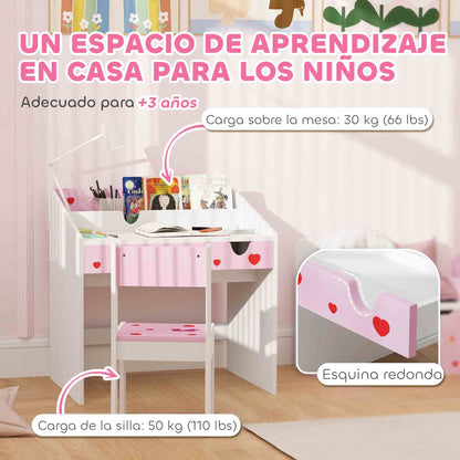 Kids Desk and Chair Set for +3 Years Old Children Children's Desk with Removable Drawer and Compartment for Bedroom Study Room Pink and White