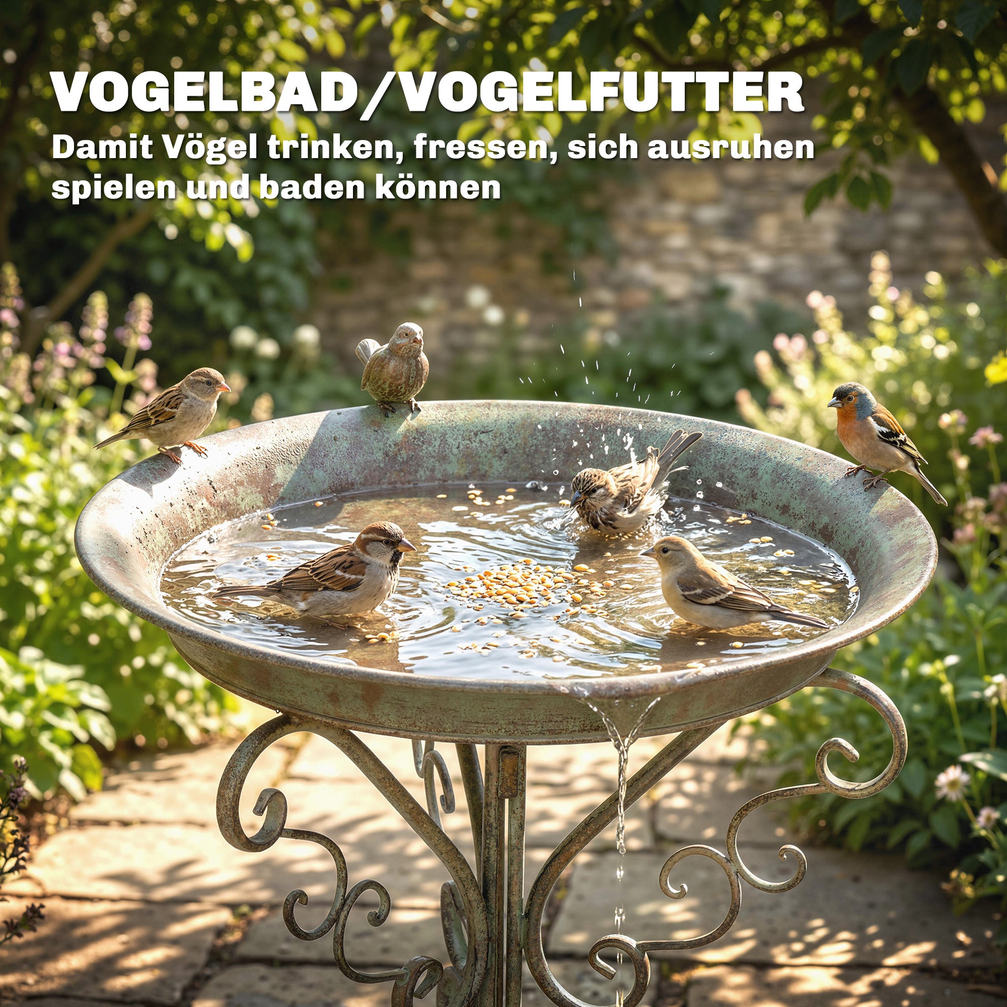 29.5 in Vintage Green Bird Bath with Bird Statue and Decorative Pedestal, Freestanding Garden Basin for Yard, Patio & Terrace, Green