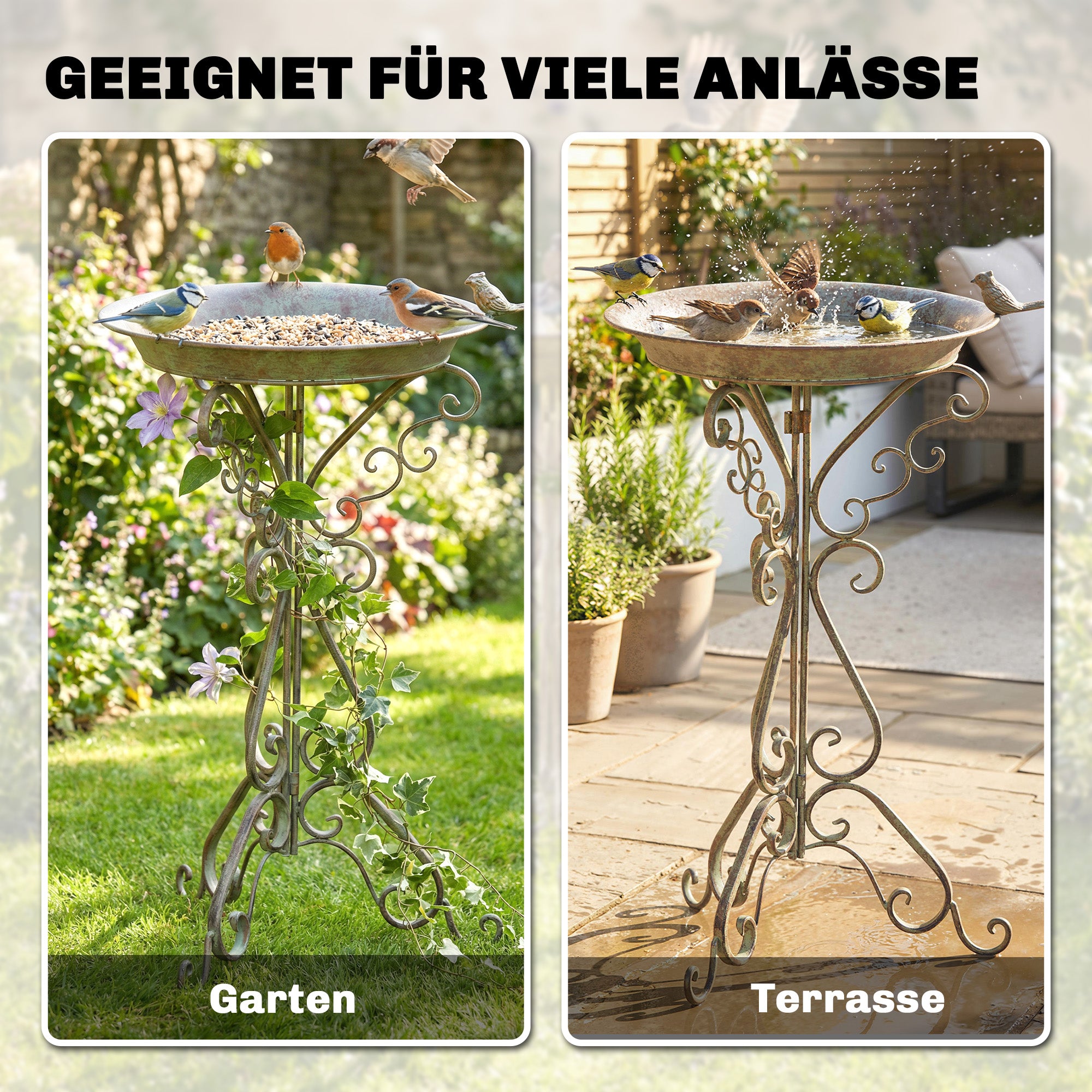 29.5 in Vintage Green Bird Bath with Bird Statue and Decorative Pedestal, Freestanding Garden Basin for Yard, Patio & Terrace, Green
