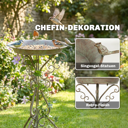 29.5 in Vintage Green Bird Bath with Bird Statue and Decorative Pedestal, Freestanding Garden Basin for Yard, Patio & Terrace, Green