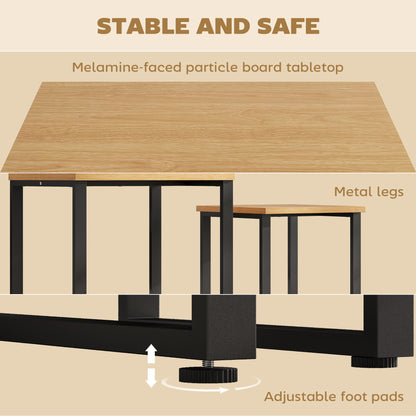 2-Piece Nesting Coffee Table Set with Metal Frame, Natural Wood Finish