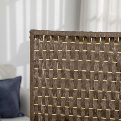 Indoor 4-Panel Screen 181L x 180H cm 2 Foldable Shelves Room Divider Pine Wood Bamboo Woven Paper Fibers Brown