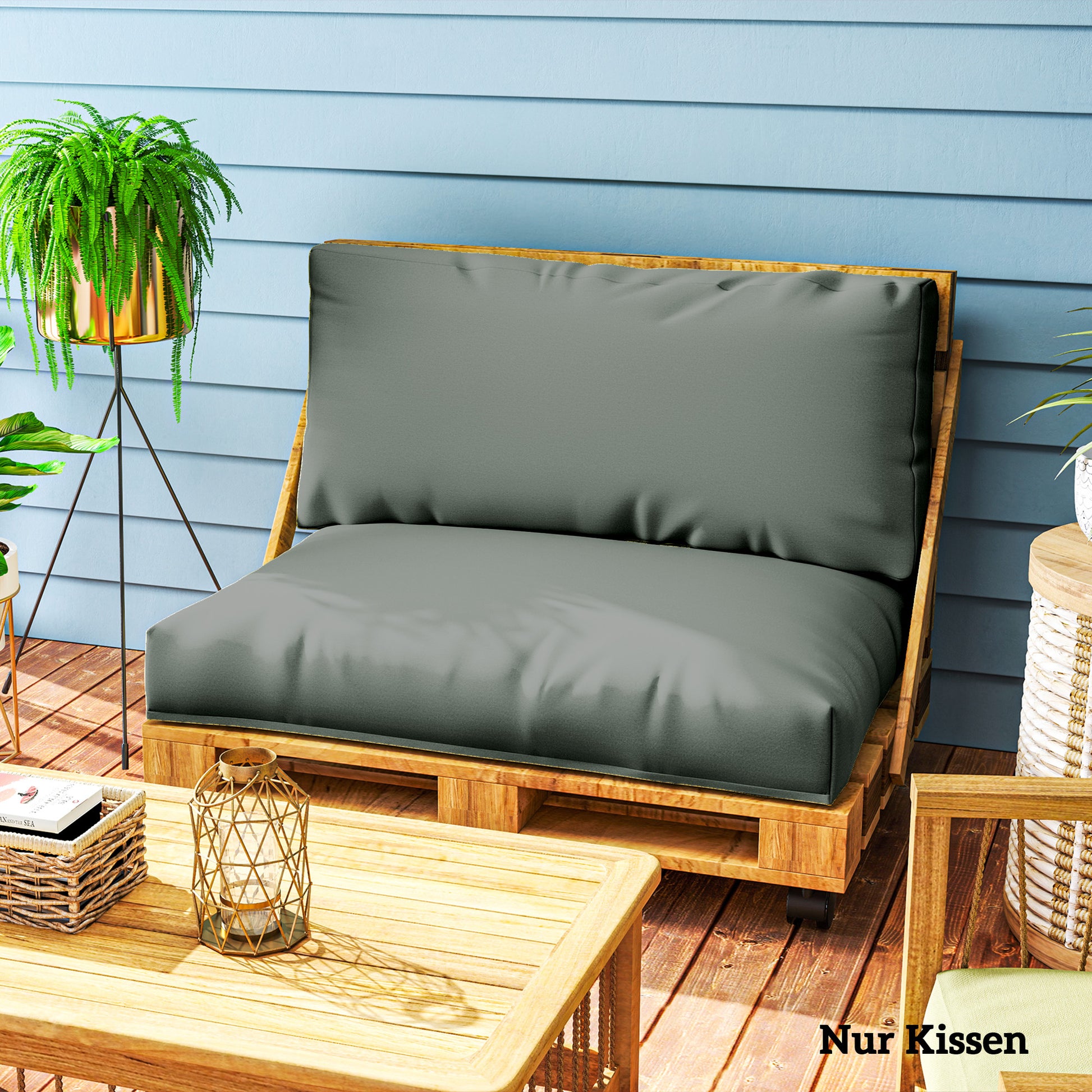 Pallet Cushion 2-Piece Set Removable Seat Cushion Pallet Pads with Backrest Outdoor Cushions Pallet Covers for Euro Pallets Pallet Sofa Pallet Furniture 120 x 80 x 20 cm Dark Grey