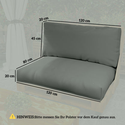 Pallet Cushion 2-Piece Set Removable Seat Cushion Pallet Pads with Backrest Outdoor Cushions Pallet Covers for Euro Pallets Pallet Sofa Pallet Furniture 120 x 80 x 20 cm Dark Grey