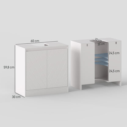 Under-Sink Vanity Cabinet with 2 Drawers, Modern White, for Sinks without Pedestal — 80 x 30 x 60 cm (31.5" x 11.8" x 23.6")