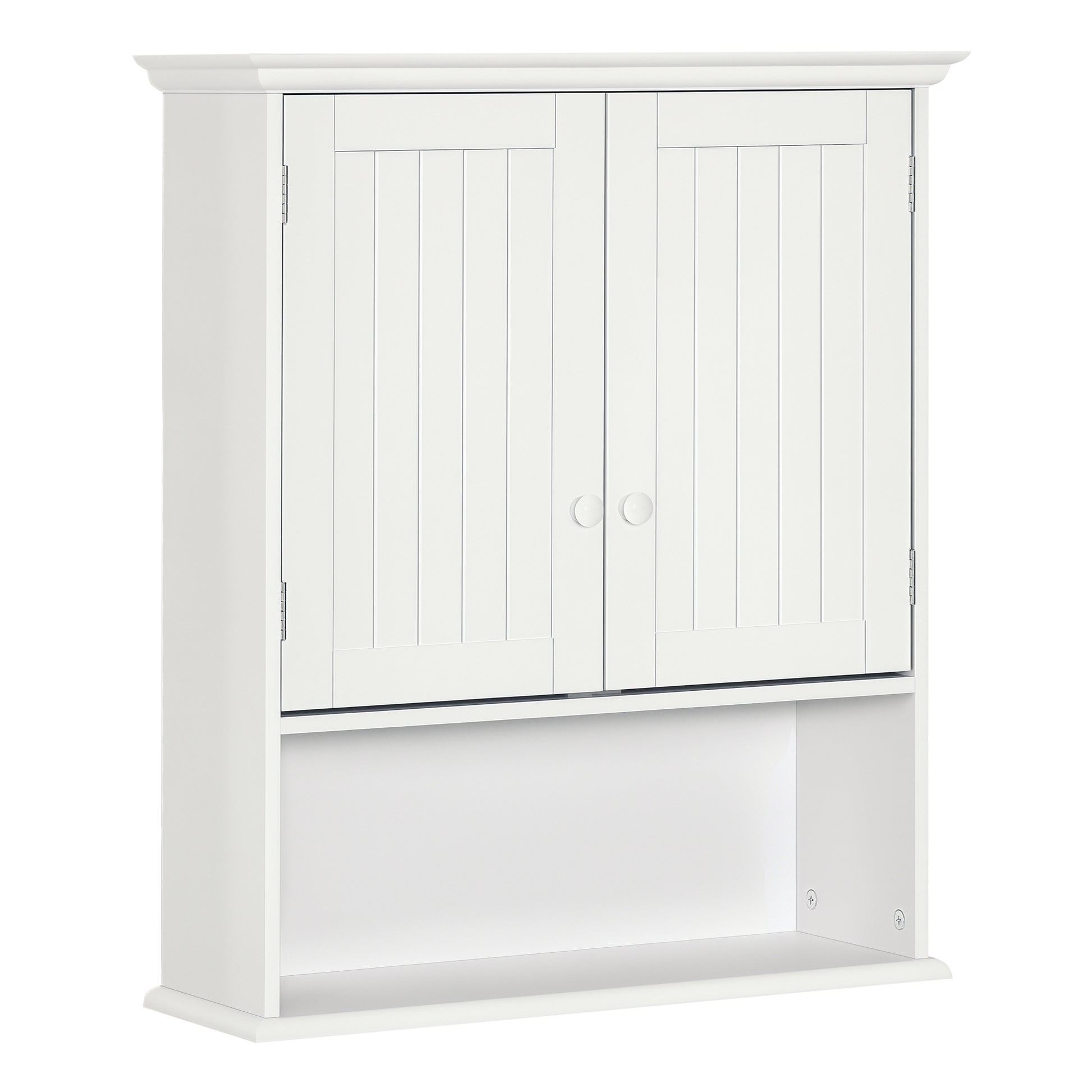 Bathroom Wall Cabinet with 2 Doors Adjustable Inner Shelf and Open Compartment Suspended Auxiliary Furniture Multi-Purpose for Kitchen 60x20x70.5 cm White