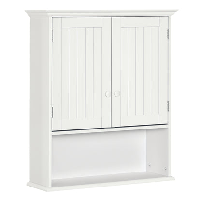 Bathroom Wall Cabinet with 2 Doors Adjustable Inner Shelf and Open Compartment Suspended Auxiliary Furniture Multi-Purpose for Kitchen 60x20x70.5 cm White