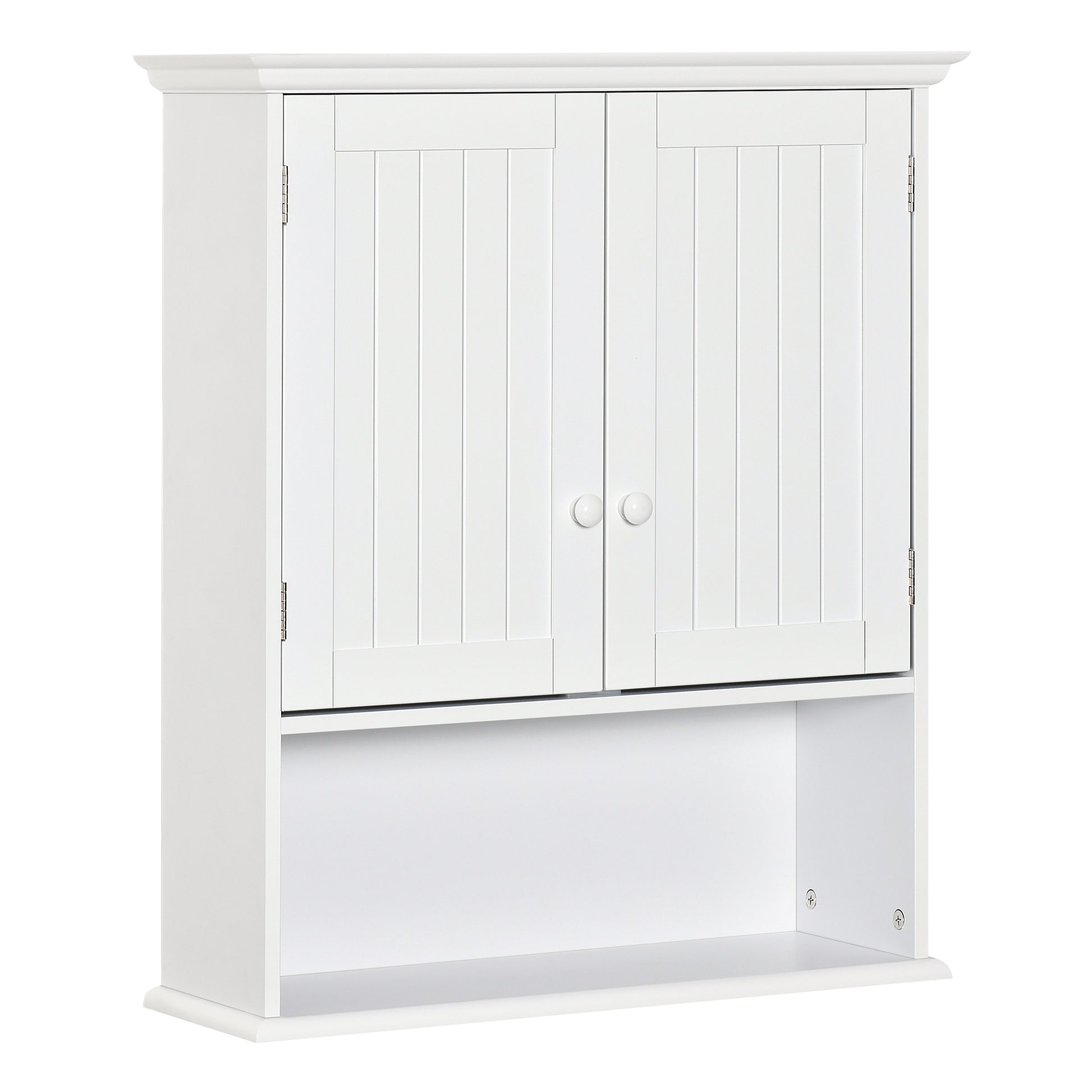 Bathroom Wall Cabinet with 2 Doors Adjustable Inner Shelf and Open Compartment Suspended Auxiliary Furniture Multi-Purpose for Kitchen 60x20x70.5 cm White