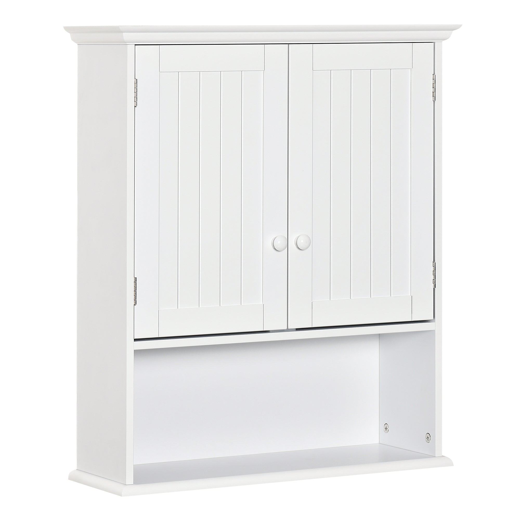 Bathroom Wall Cabinet with 2 Doors Adjustable Inner Shelf and Open Compartment Suspended Auxiliary Furniture Multi-Purpose for Kitchen 60x20x70.5 cm White