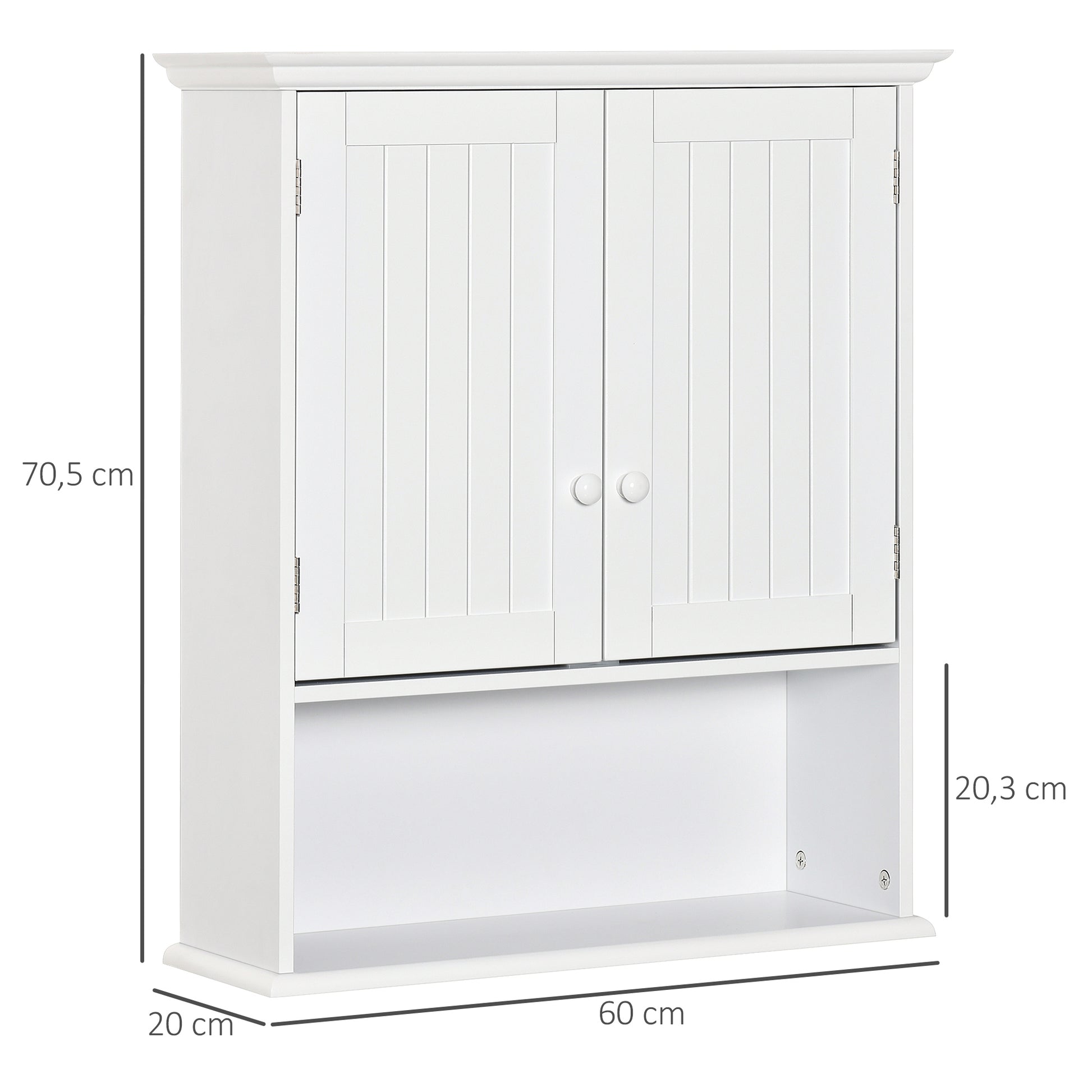 Bathroom Wall Cabinet with 2 Doors Adjustable Inner Shelf and Open Compartment Suspended Auxiliary Furniture Multi-Purpose for Kitchen 60x20x70.5 cm White