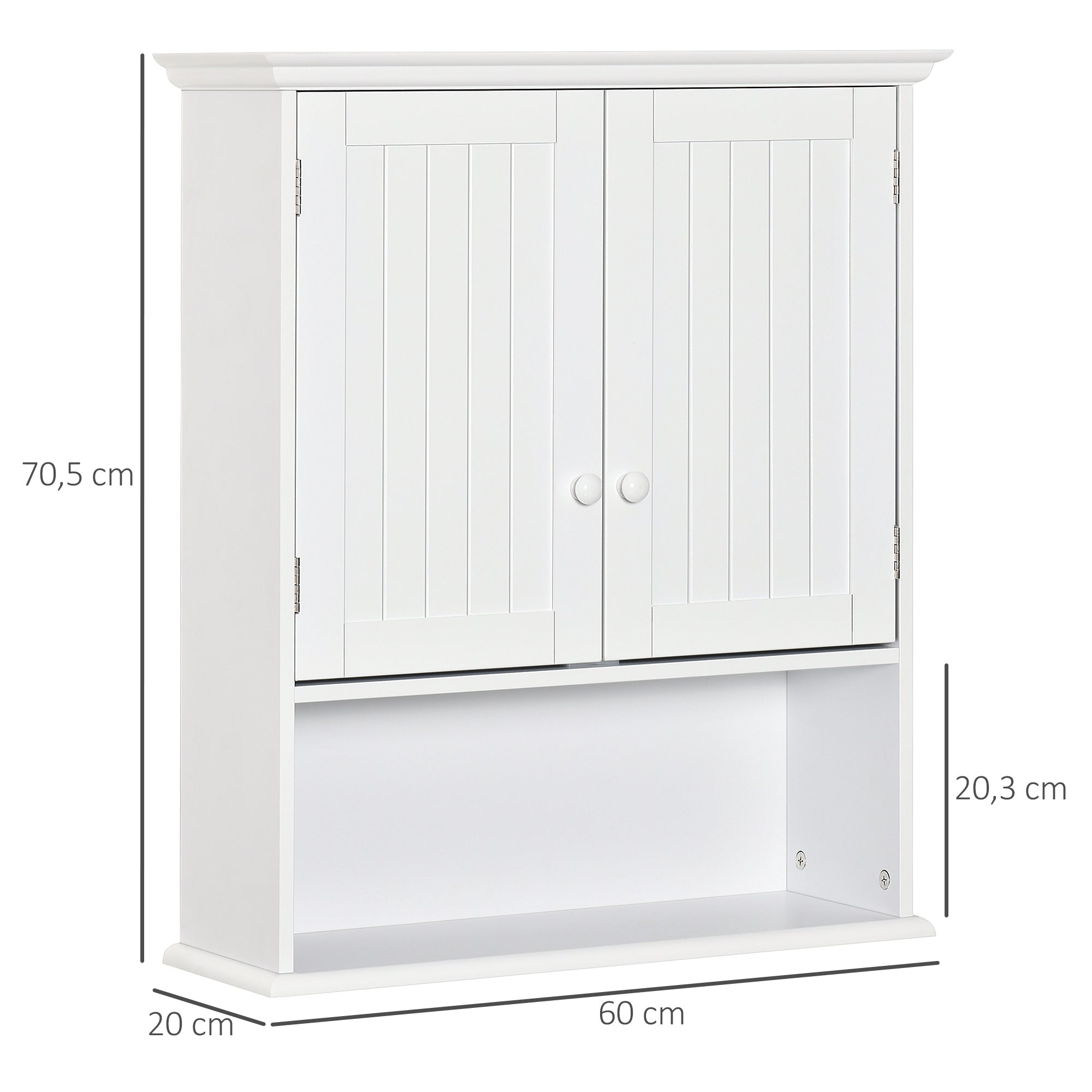 Bathroom Wall Cabinet with 2 Doors Adjustable Inner Shelf and Open Compartment Suspended Auxiliary Furniture Multi-Purpose for Kitchen 60x20x70.5 cm White