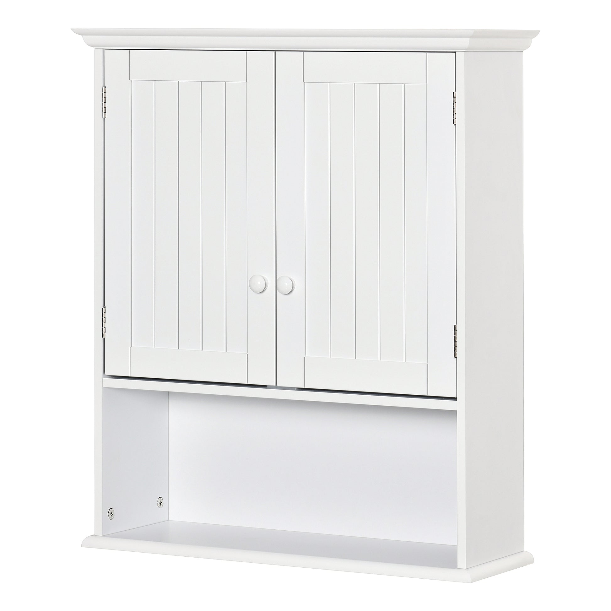Bathroom Wall Cabinet with 2 Doors Adjustable Inner Shelf and Open Compartment Suspended Auxiliary Furniture Multi-Purpose for Kitchen 60x20x70.5 cm White