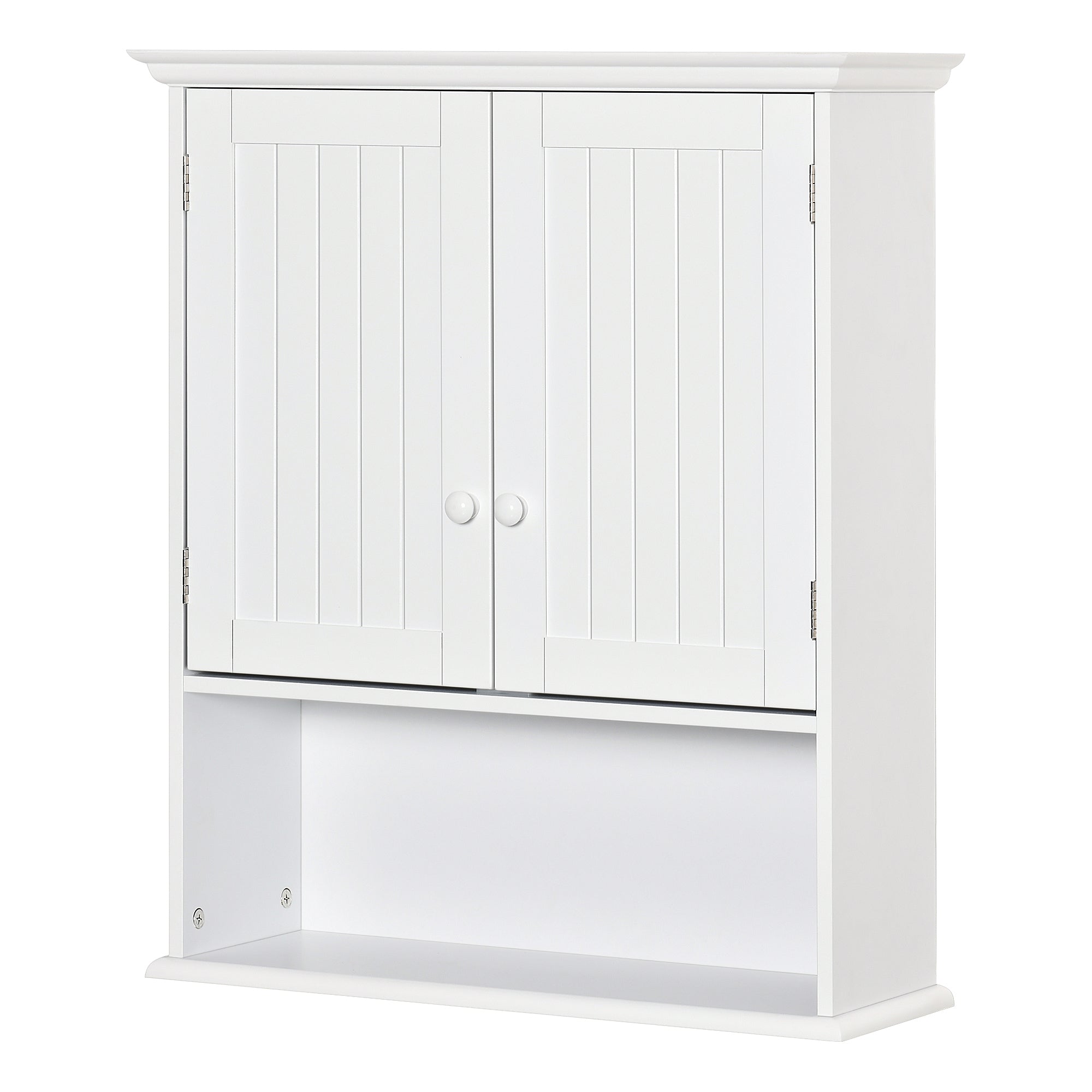 Bathroom Wall Cabinet with 2 Doors Adjustable Inner Shelf and Open Compartment Suspended Auxiliary Furniture Multi-Purpose for Kitchen 60x20x70.5 cm White
