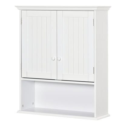 Bathroom Wall Cabinet with 2 Doors Adjustable Inner Shelf and Open Compartment Suspended Auxiliary Furniture Multi-Purpose for Kitchen 60x20x70.5 cm White