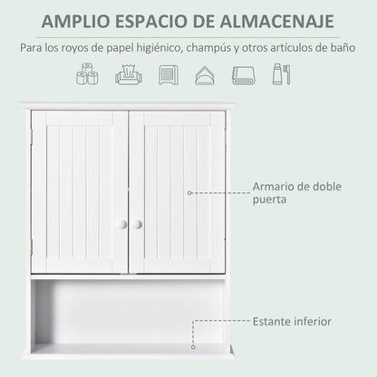 Bathroom Wall Cabinet with 2 Doors Adjustable Inner Shelf and Open Compartment Suspended Auxiliary Furniture Multi-Purpose for Kitchen 60x20x70.5 cm White